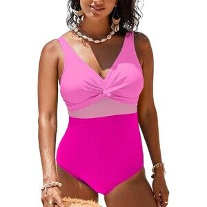 DOKOTOO Women's Pink One Piece Swimsuit Twist Front Adjustable Straps, Size S